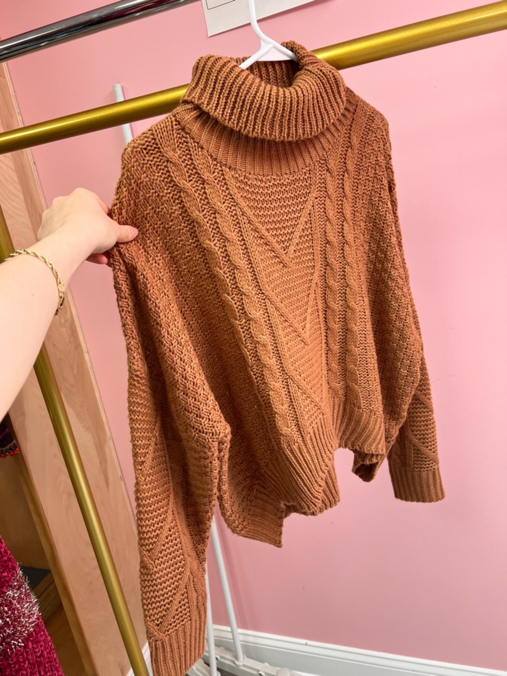 Cozy Cable Knit Turtleneck Sweater - Rust